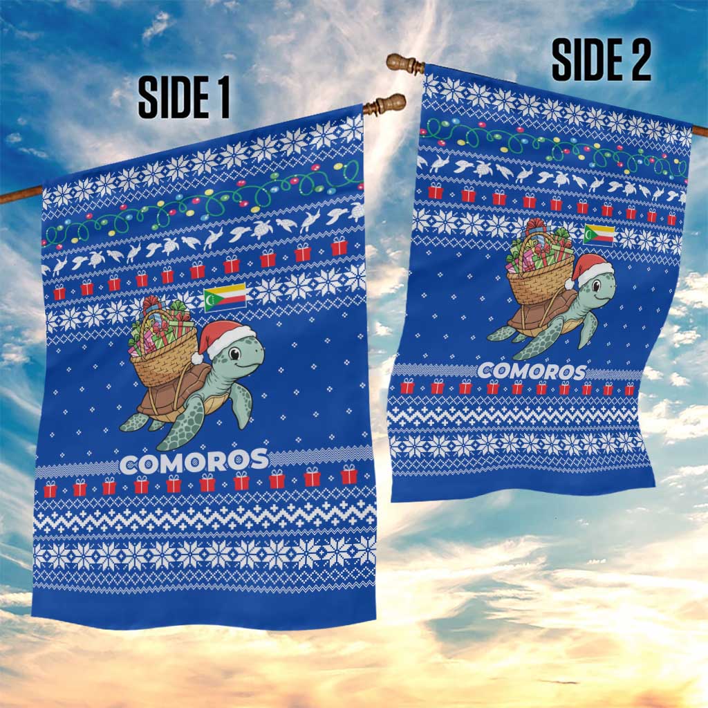 Comoros Christmas Garden Flag Santa Turtle Gifts Snowflakes and Ocean Blue - African Pride