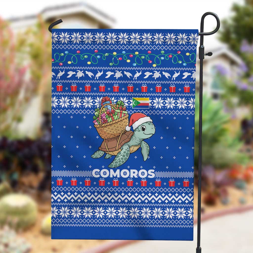 Comoros Christmas Garden Flag Santa Turtle Gifts Snowflakes and Ocean Blue - African Pride