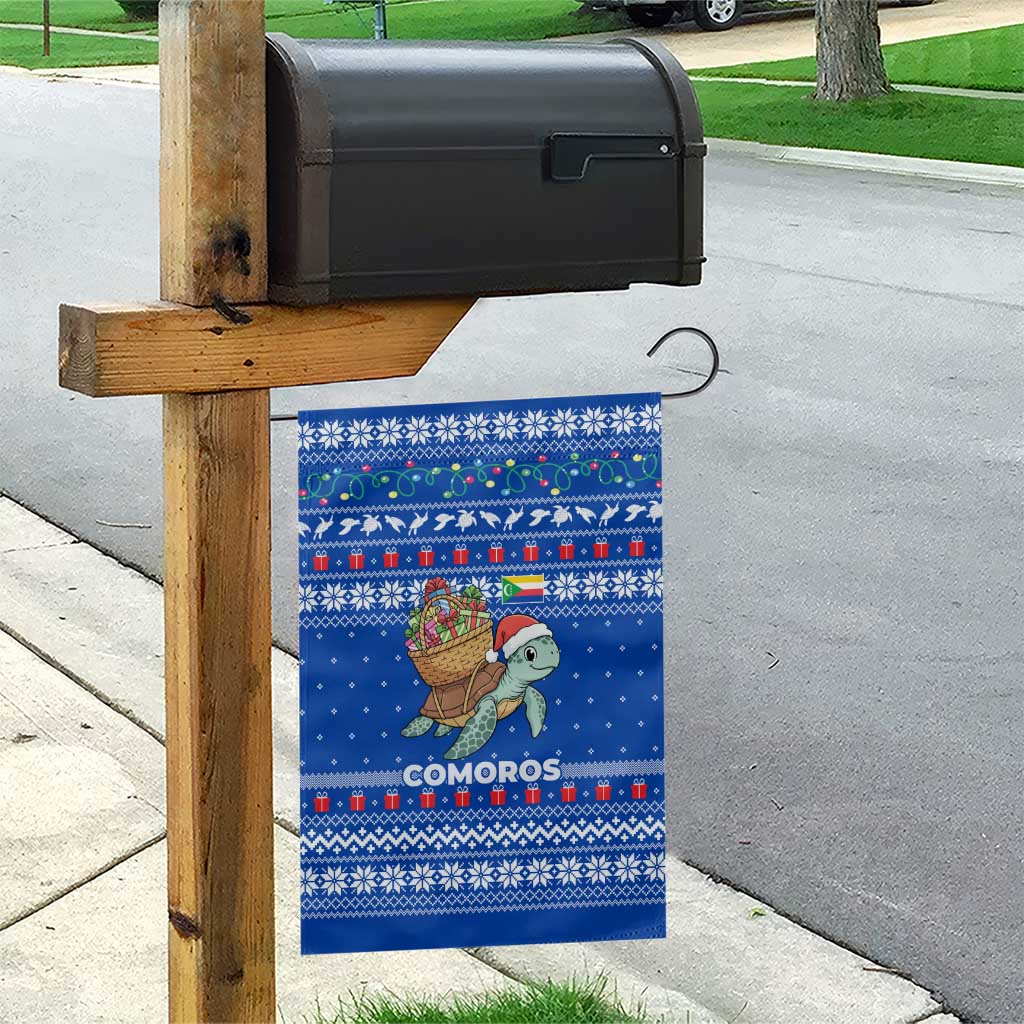 Comoros Christmas Garden Flag Santa Turtle Gifts Snowflakes and Ocean Blue - African Pride
