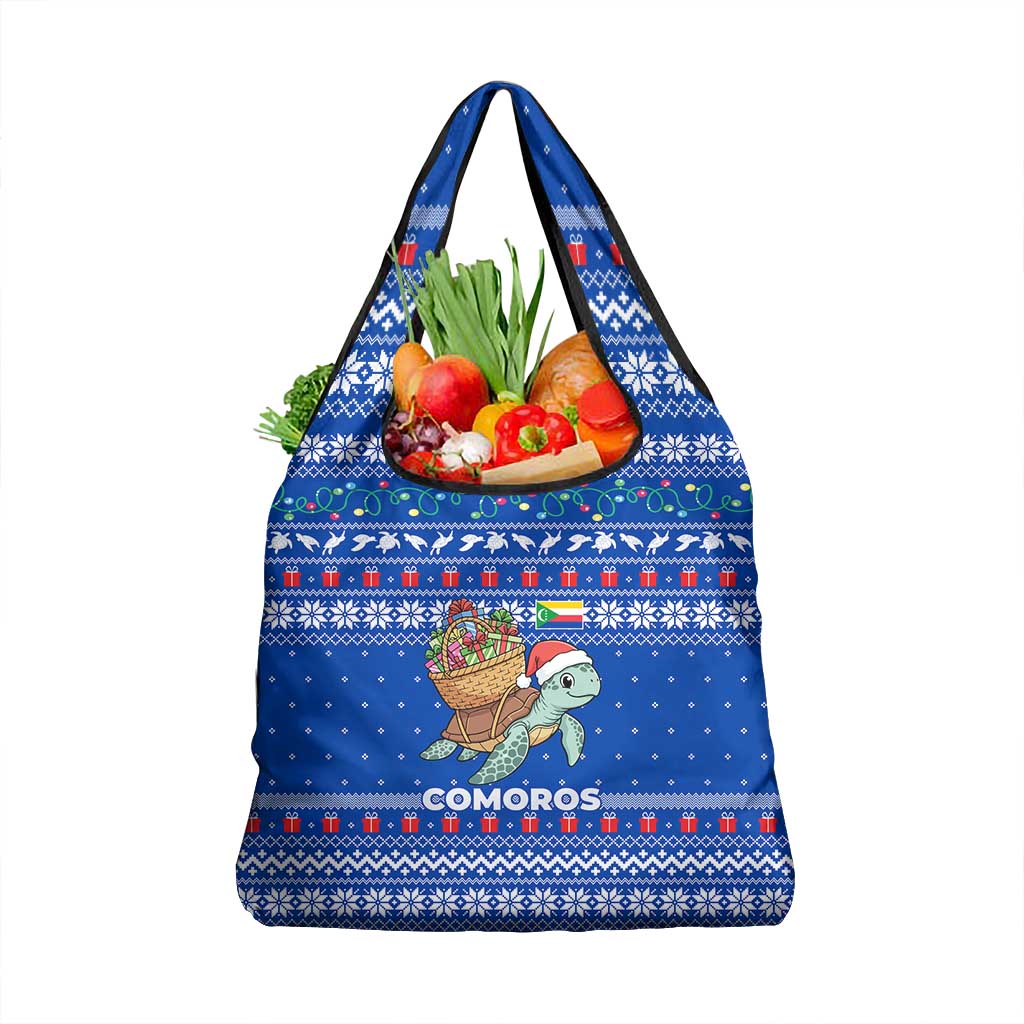 Comoros Christmas Grocery Bag Santa Turtle Gifts Snowflakes and Ocean Blue - African Pride
