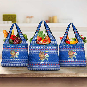 Comoros Christmas Grocery Bag Santa Turtle Gifts Snowflakes and Ocean Blue - African Pride