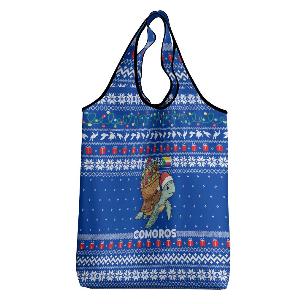 Comoros Christmas Grocery Bag Santa Turtle Gifts Snowflakes and Ocean Blue - African Pride