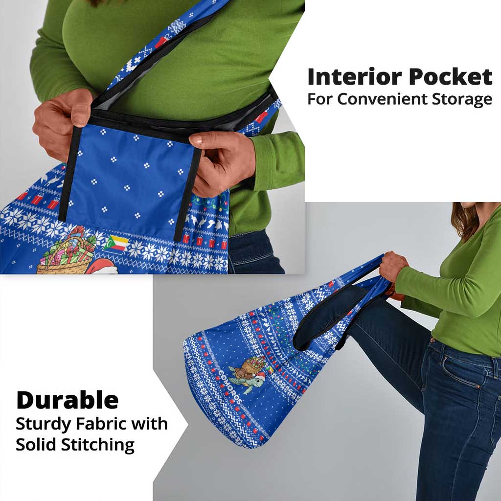 Comoros Christmas Grocery Bag Santa Turtle Gifts Snowflakes and Ocean Blue - African Pride