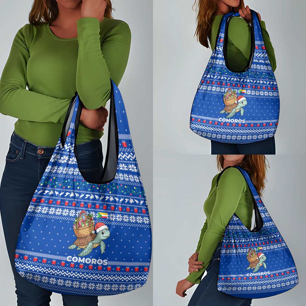Comoros Christmas Grocery Bag Santa Turtle Gifts Snowflakes and Ocean Blue - African Pride