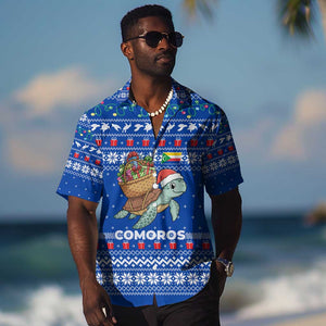 Comoros Christmas Hawaiian Shirt Santa Turtle Gifts Snowflakes and Ocean Blue - African Pride