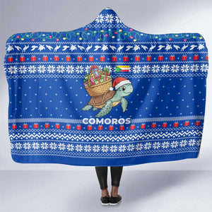 Comoros Christmas Hooded Blanket Santa Turtle Gifts Snowflakes and Ocean Blue - African Pride