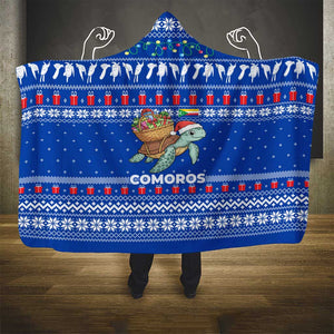 Comoros Christmas Hooded Blanket Santa Turtle Gifts Snowflakes and Ocean Blue - African Pride