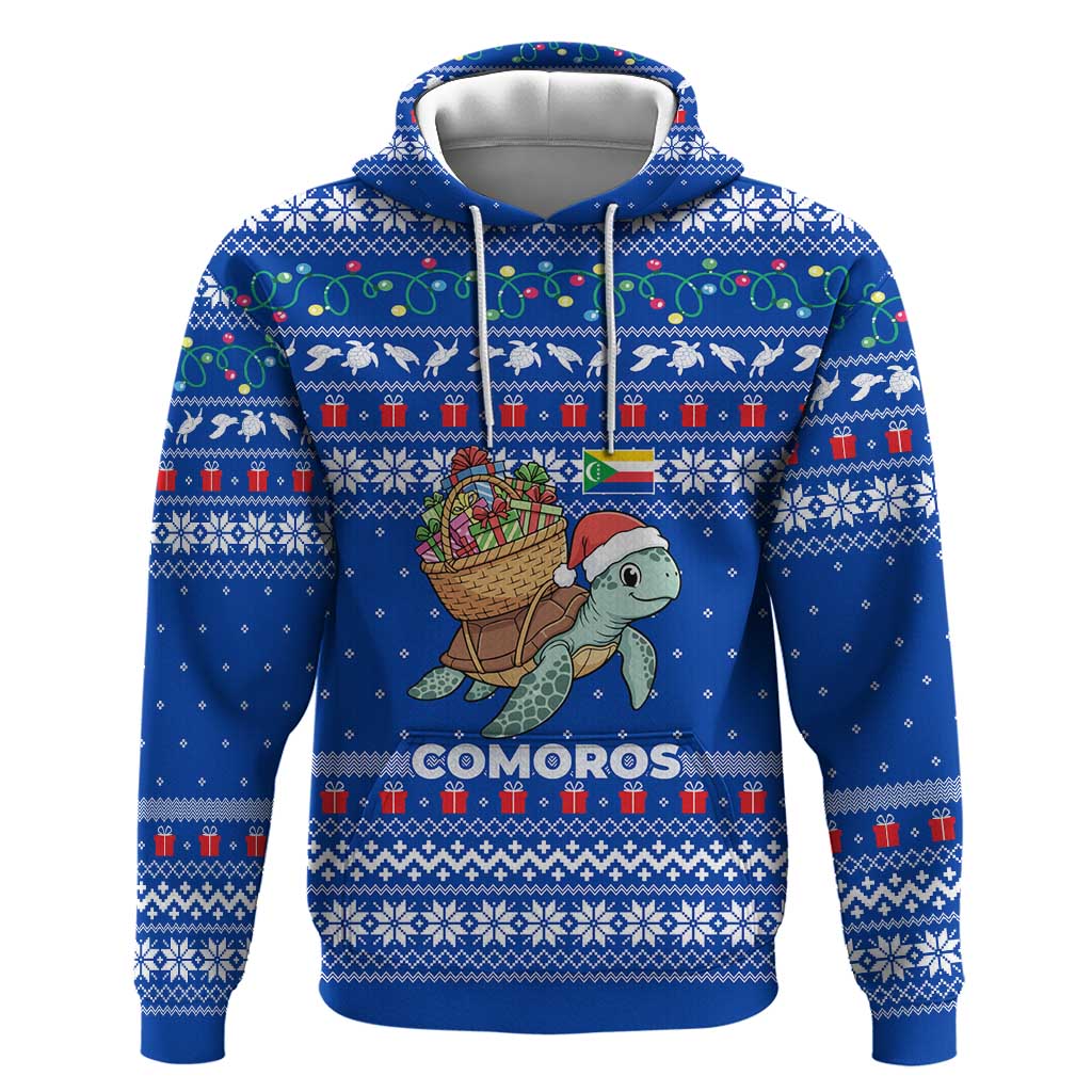 Comoros Christmas Hoodie Santa Turtle Gifts Snowflakes and Ocean Blue - African Pride
