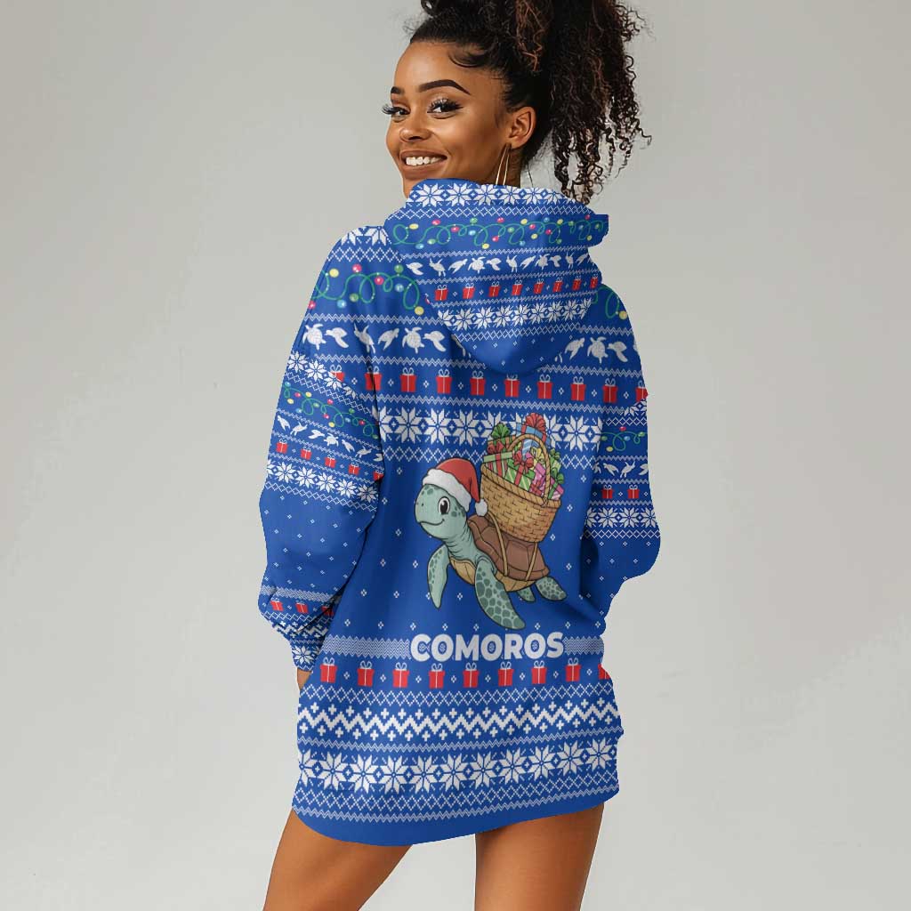 Comoros Christmas Hoodie Dress Santa Turtle Gifts Snowflakes and Ocean Blue - African Pride
