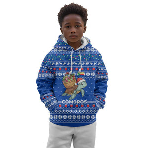 Comoros Christmas Kid Hoodie Santa Turtle Gifts Snowflakes and Ocean Blue - African Pride