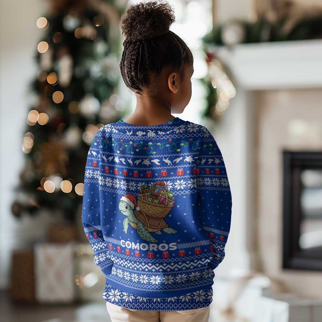 Comoros Christmas Kid Ugly Christmas Sweater Santa Turtle Gifts Snowflakes and Ocean Blue - African Pride