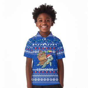 Comoros Christmas Kid Polo Shirt Santa Turtle Gifts Snowflakes and Ocean Blue - African Pride
