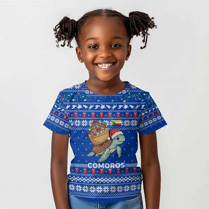 Comoros Christmas Kid T shirt Santa Turtle Gifts Snowflakes and Ocean Blue - African Pride