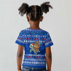 Comoros Christmas Kid T shirt Santa Turtle Gifts Snowflakes and Ocean Blue - African Pride