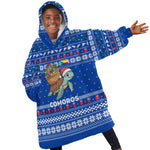 Comoros Christmas Kid Wearable Blanket Hoodie Santa Turtle Gifts Snowflakes and Ocean Blue - African Pride