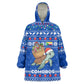 Comoros Christmas Kid Wearable Blanket Hoodie Santa Turtle Gifts Snowflakes and Ocean Blue - African Pride