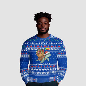 Comoros Christmas Ugly Christmas Sweater Santa Turtle Gifts Snowflakes and Ocean Blue - African Pride