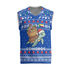 Comoros Christmas Knitted V-Neck Vest Santa Turtle Gifts Snowflakes and Ocean Blue - African Pride