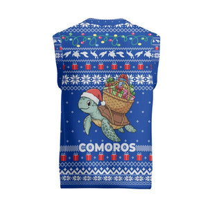 Comoros Christmas Knitted V-Neck Vest Santa Turtle Gifts Snowflakes and Ocean Blue - African Pride