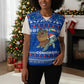 Comoros Christmas Knitted V-Neck Vest Santa Turtle Gifts Snowflakes and Ocean Blue - African Pride