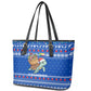 Comoros Christmas Leather Tote Bag Santa Turtle Gifts Snowflakes and Ocean Blue - African Pride