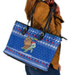 Comoros Christmas Leather Tote Bag Santa Turtle Gifts Snowflakes and Ocean Blue - African Pride