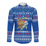 Comoros Christmas Long Sleeve Button Shirt Santa Turtle Gifts Snowflakes and Ocean Blue - African Pride