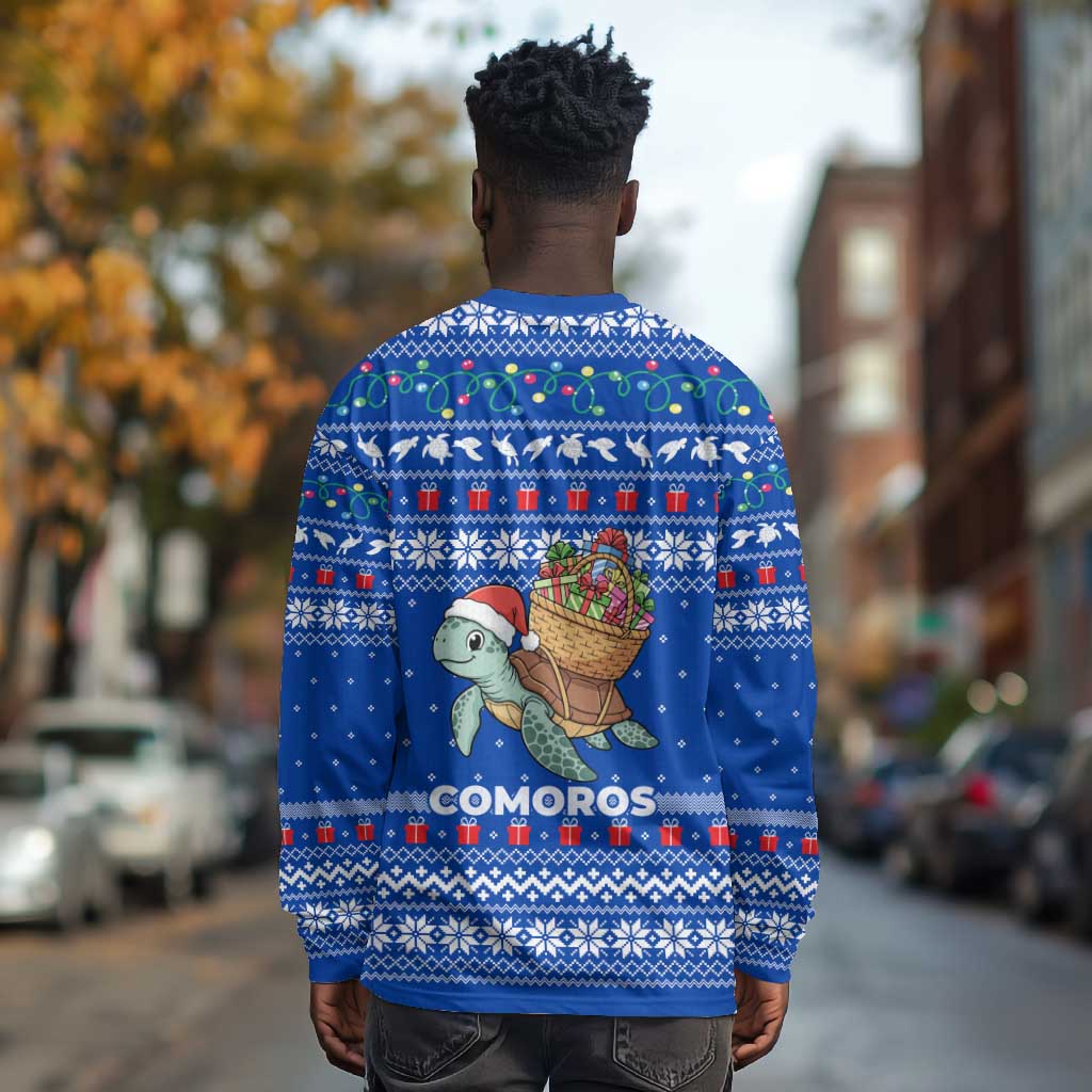 Comoros Christmas Long Sleeve Shirt Santa Turtle Gifts Snowflakes and Ocean Blue - African Pride