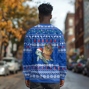 Comoros Christmas Long Sleeve Shirt Santa Turtle Gifts Snowflakes and Ocean Blue - African Pride