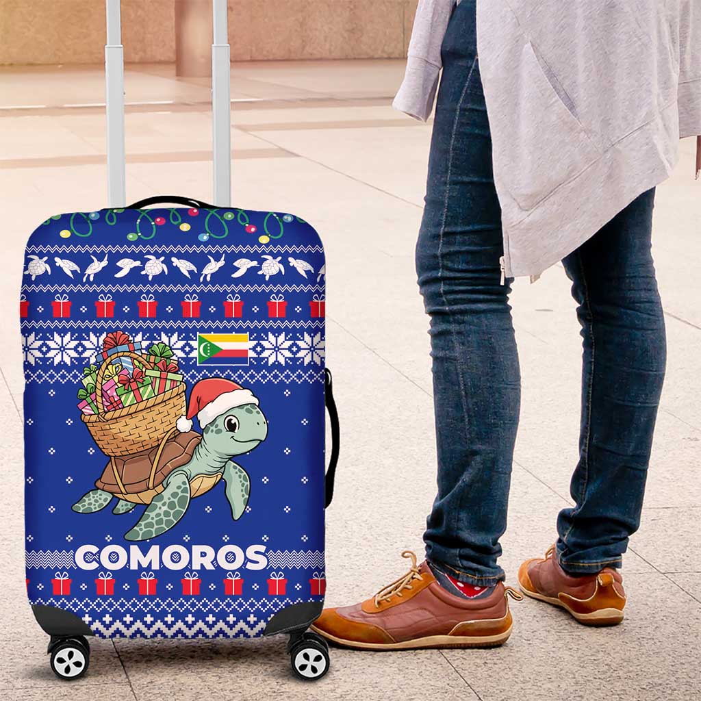 Comoros Christmas Luggage Cover Santa Turtle Gifts Snowflakes and Ocean Blue - African Pride