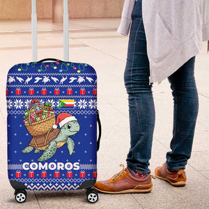 Comoros Christmas Luggage Cover Santa Turtle Gifts Snowflakes and Ocean Blue - African Pride