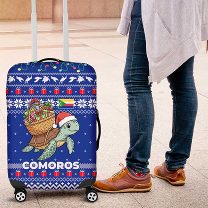Comoros Christmas Luggage Cover Santa Turtle Gifts Snowflakes and Ocean Blue - African Pride