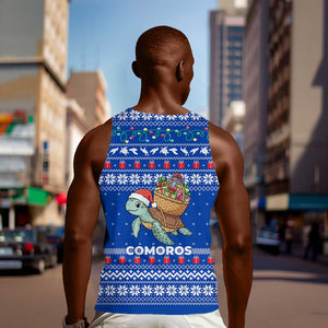 Comoros Christmas Men Tank Top Santa Turtle Gifts Snowflakes and Ocean Blue - African Pride