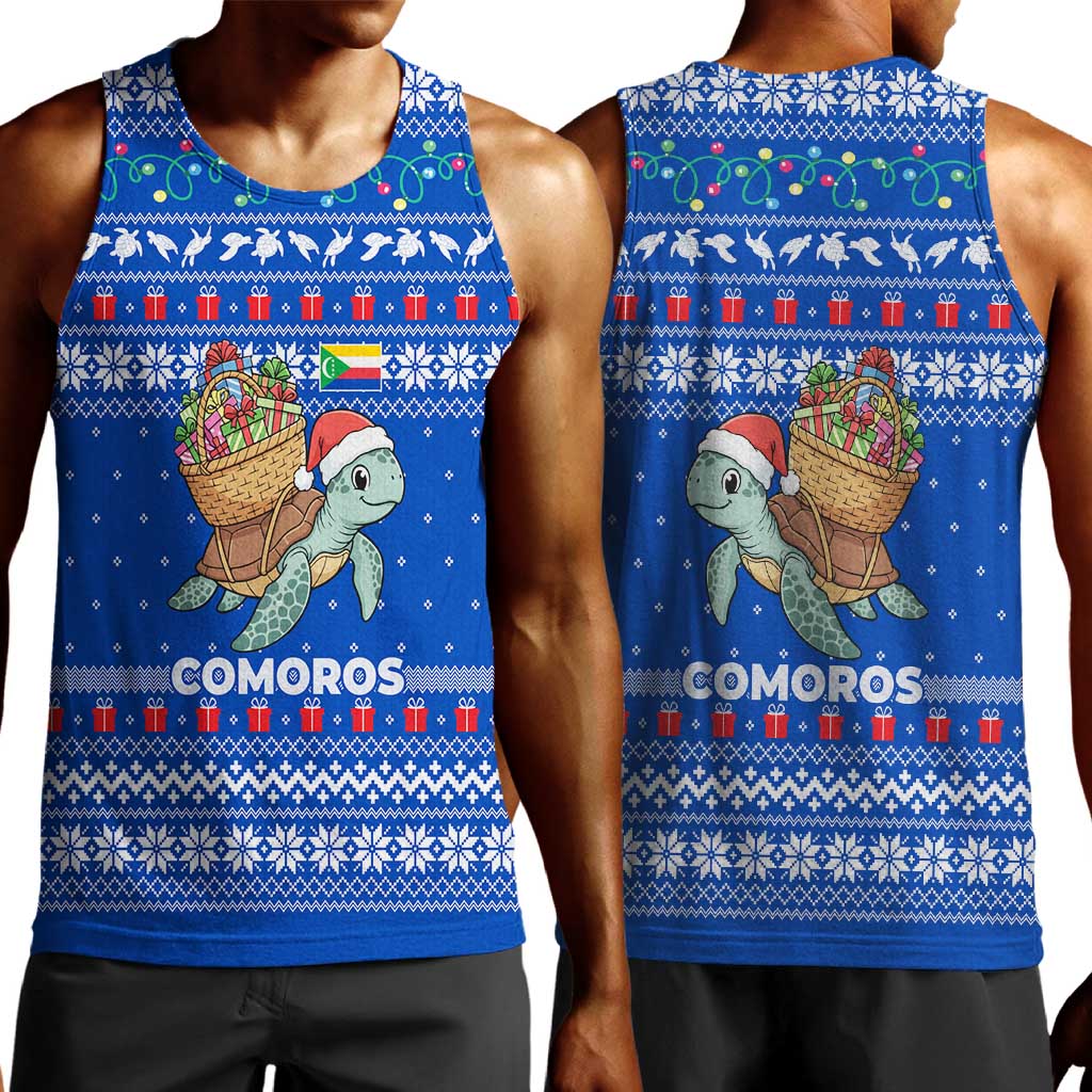 Comoros Christmas Men Tank Top Santa Turtle Gifts Snowflakes and Ocean Blue - African Pride