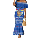 Comoros Christmas Mermaid Dress Santa Turtle Gifts Snowflakes and Ocean Blue - African Pride