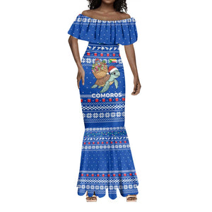 Comoros Christmas Mermaid Dress Santa Turtle Gifts Snowflakes and Ocean Blue - African Pride