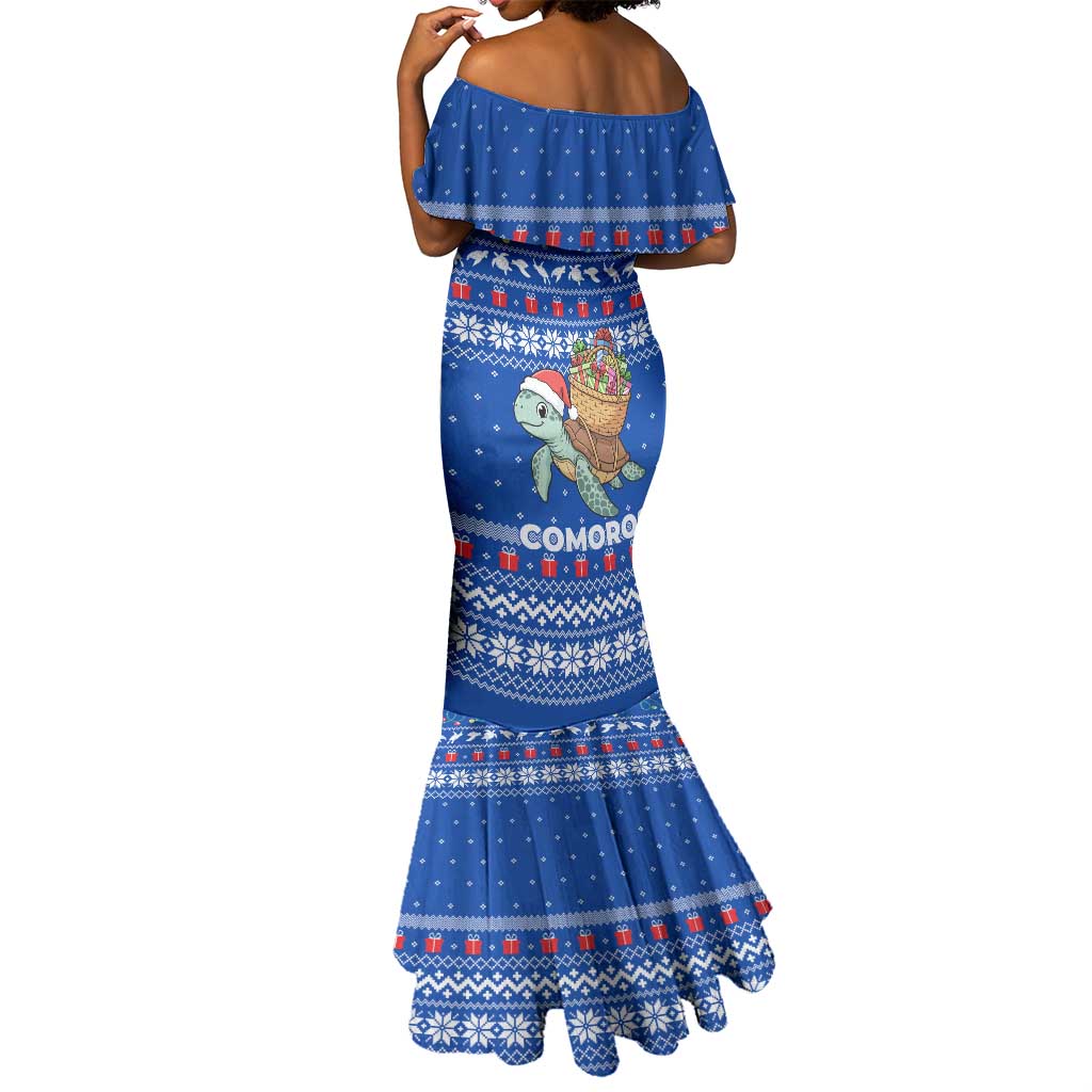 Comoros Christmas Mermaid Dress Santa Turtle Gifts Snowflakes and Ocean Blue - African Pride