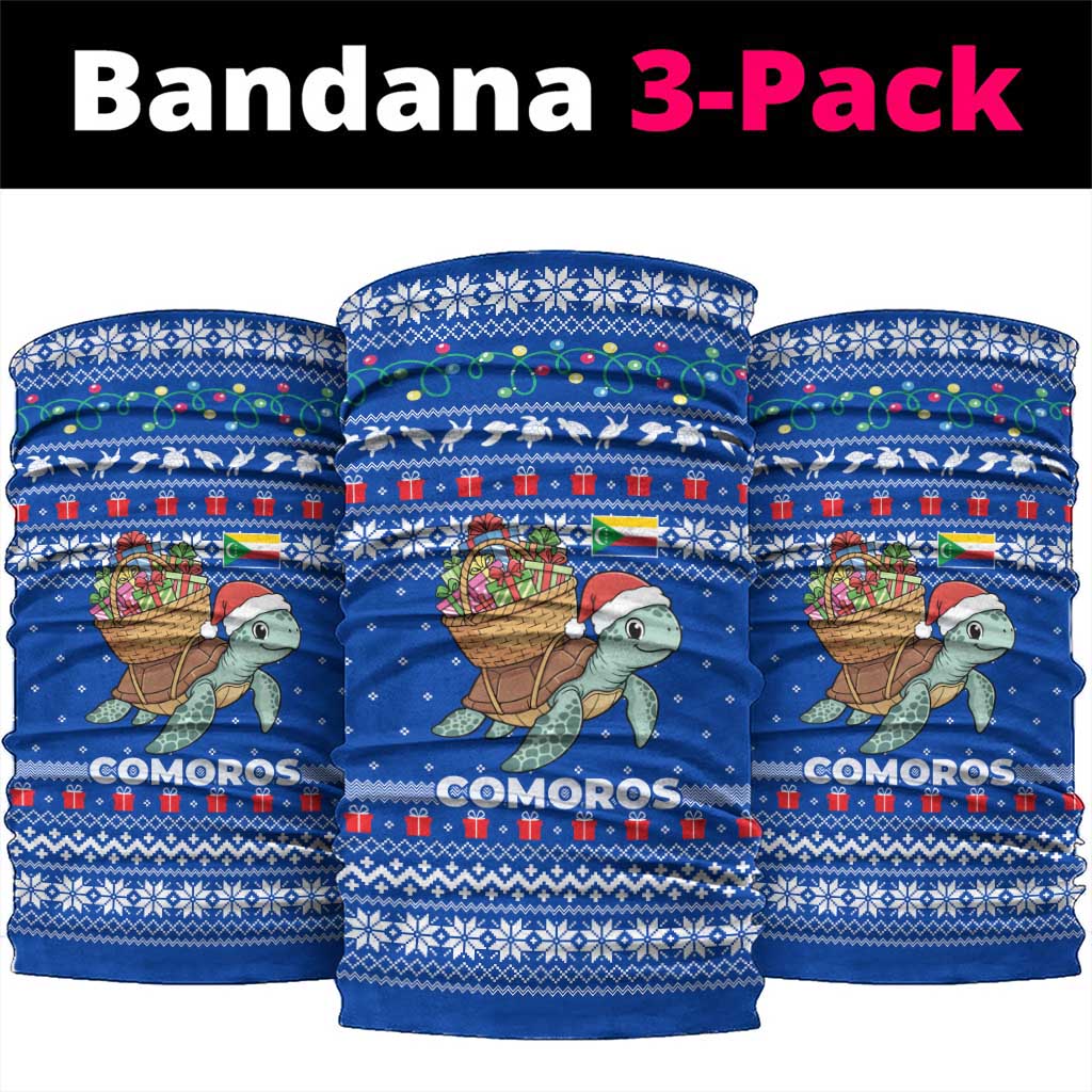 Comoros Christmas Neck Gaiter Santa Turtle Gifts Snowflakes and Ocean Blue - African Pride