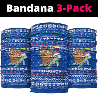 Comoros Christmas Neck Gaiter Santa Turtle Gifts Snowflakes and Ocean Blue - African Pride