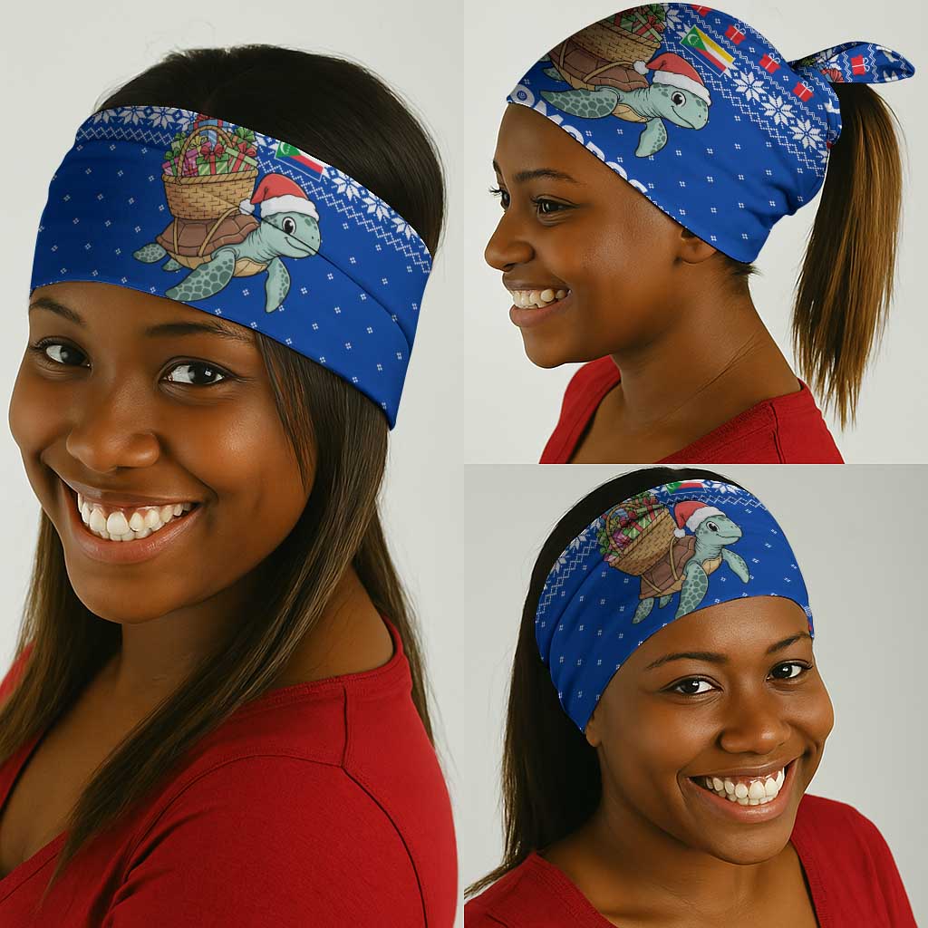 Comoros Christmas Neck Gaiter Santa Turtle Gifts Snowflakes and Ocean Blue - African Pride
