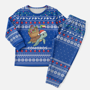 Comoros Christmas Pajama Set Santa Turtle Gifts Snowflakes and Ocean Blue - African Pride