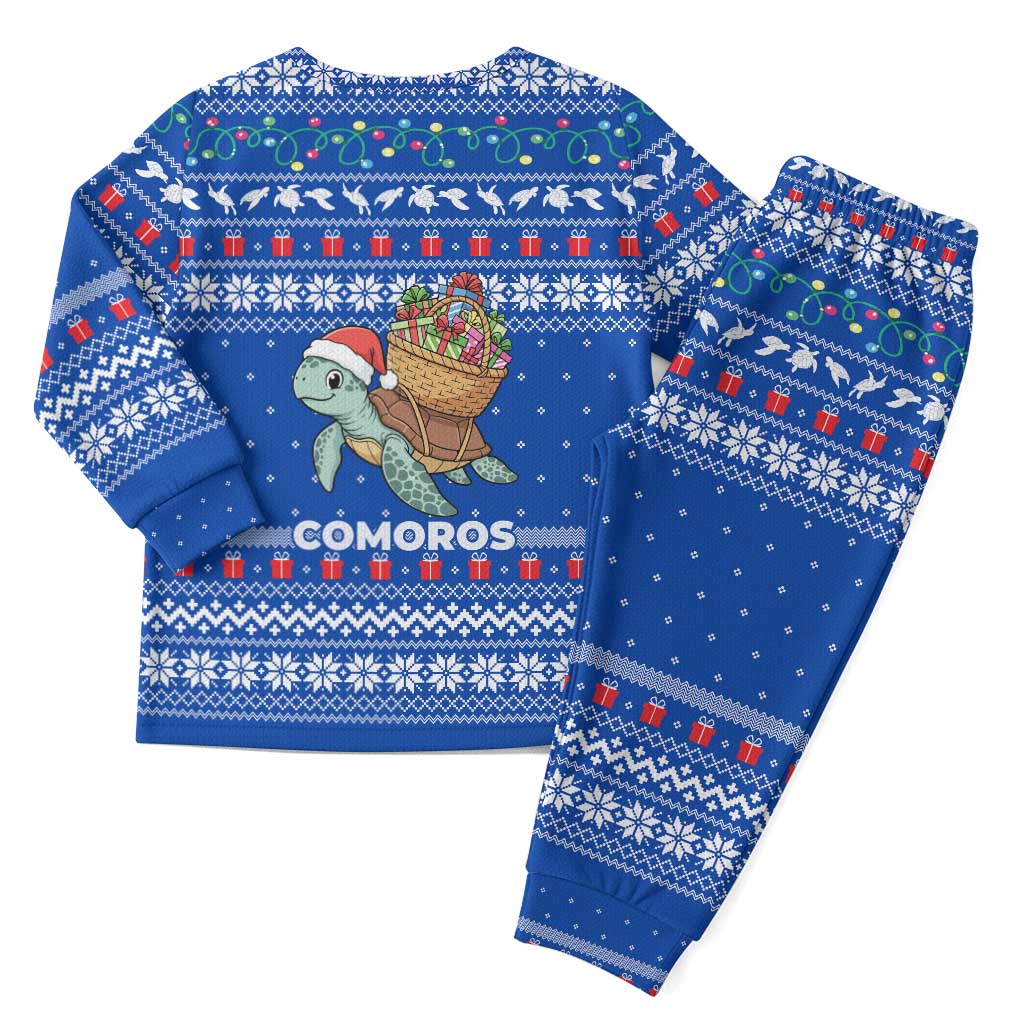 Comoros Christmas Pajama Set Santa Turtle Gifts Snowflakes and Ocean Blue - African Pride