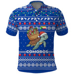 Comoros Christmas Polo Shirt Santa Turtle Gifts Snowflakes and Ocean Blue - African Pride
