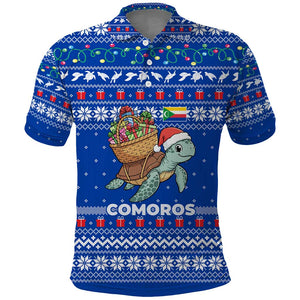 Comoros Christmas Polo Shirt Santa Turtle Gifts Snowflakes and Ocean Blue - African Pride