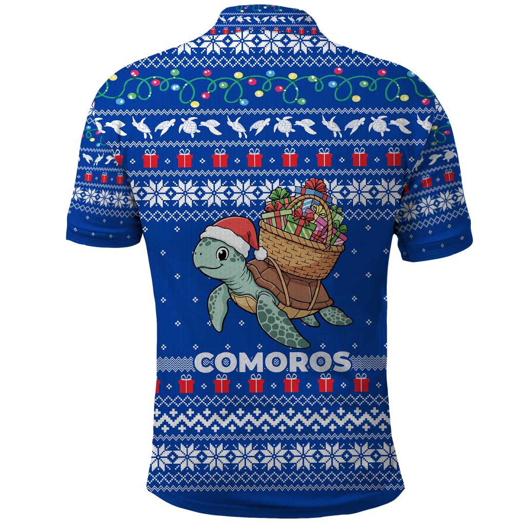 Comoros Christmas Polo Shirt Santa Turtle Gifts Snowflakes and Ocean Blue - African Pride