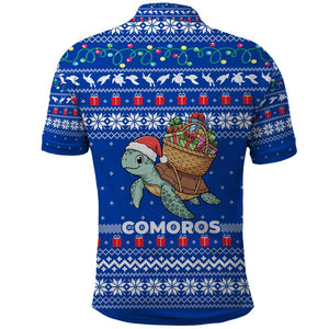 Comoros Christmas Polo Shirt Santa Turtle Gifts Snowflakes and Ocean Blue - African Pride