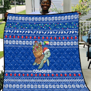 Comoros Christmas Quilt Santa Turtle Gifts Snowflakes and Ocean Blue - African Pride