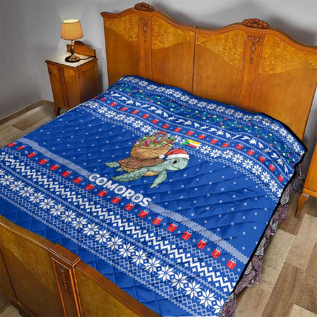 Comoros Christmas Quilt Santa Turtle Gifts Snowflakes and Ocean Blue - African Pride