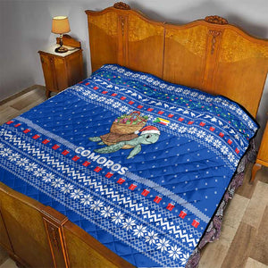 Comoros Christmas Quilt Santa Turtle Gifts Snowflakes and Ocean Blue - African Pride