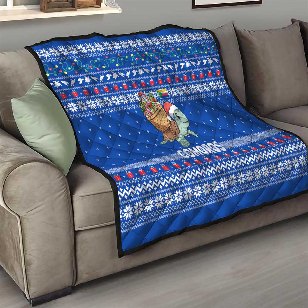Comoros Christmas Quilt Santa Turtle Gifts Snowflakes and Ocean Blue - African Pride